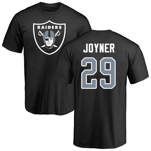 Men Oakland Raiders Black Lamarcus Joyner Name and Number Logo NFL Football #29 T Shirt->nfl t-shirts->Sports Accessory